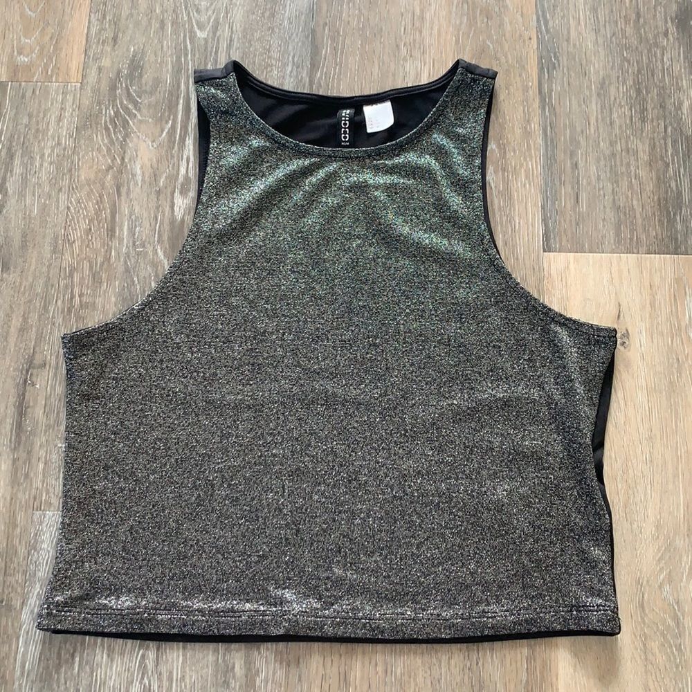 H&M Divided silver sparkle and black crop Tank top sz medium